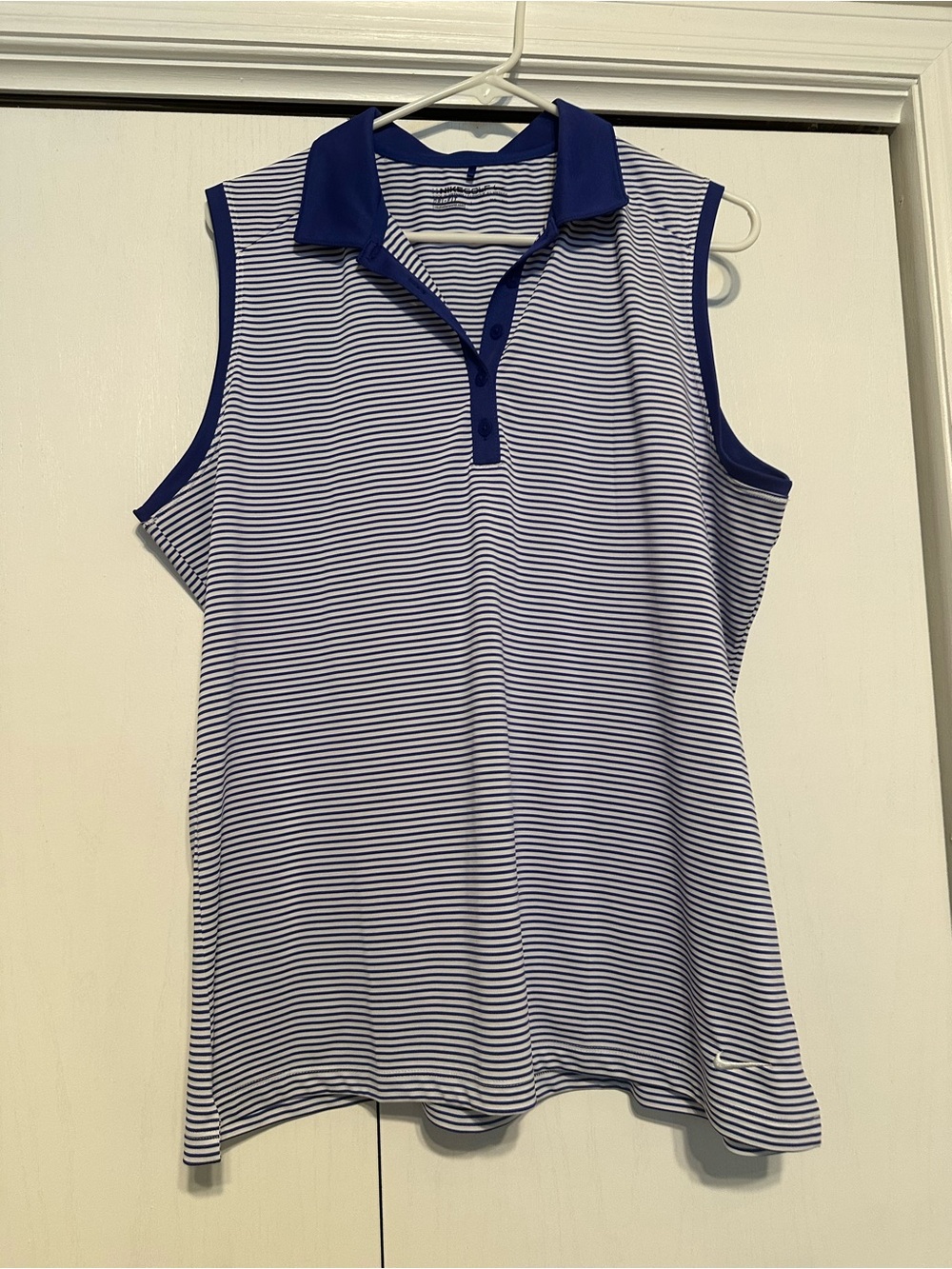 Nike Sleeveless Striped Polo Top - Blue/White